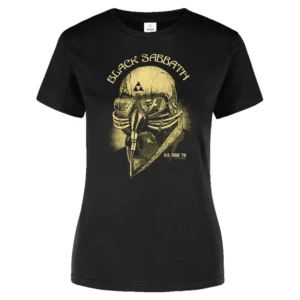 Playera Black Sabbath Tour 78 para dama en color negro confeccionada en algodón con impresión DTF de alta calidad.