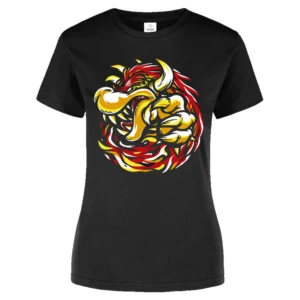 Playera negra para Dama y Caballero con diseño parodia de Bowser Koopa rodeado por una bola de fuego estilo gamer.