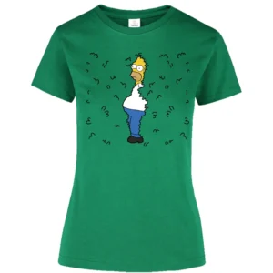 Playera verde jade inspirada en Homero oculto entre arbustos disponible en corte para Dama y Caballero con estampado de alta calidad.