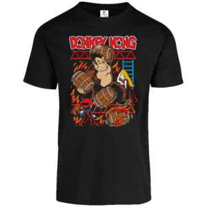 Playera negra parodia inspirada en Donkey Kong con diseño retro arcade disponible en corte para dama y caballero.
